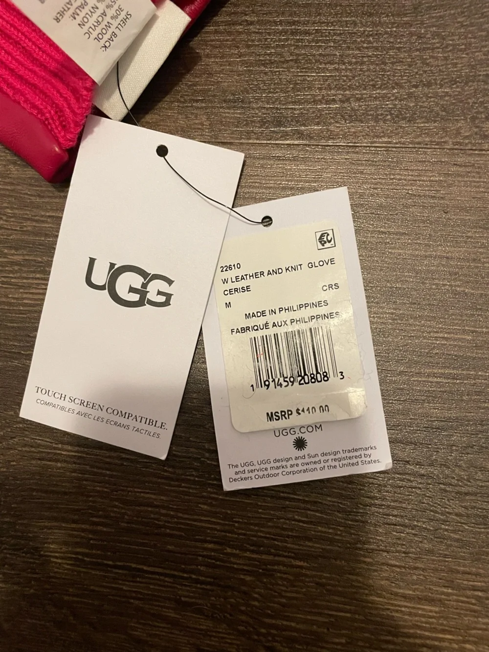 Ugg leather and knit cerise gloves pink size M